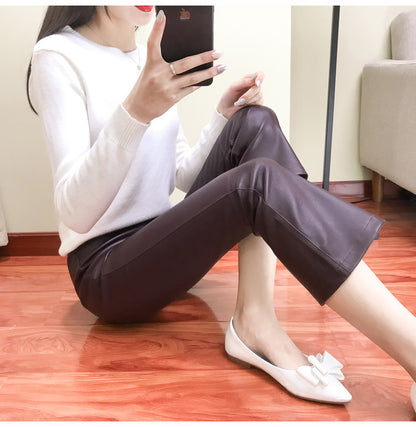 Women’s Flared Leather Pants High Waisted Cropped