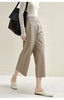Irregular Cut Leather Wide Leg Pants for Women Cropped Straight Fit