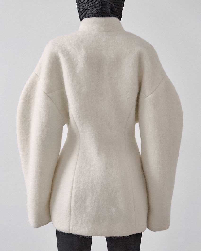 Women Thick Woolen Coat with Semi-High Collar