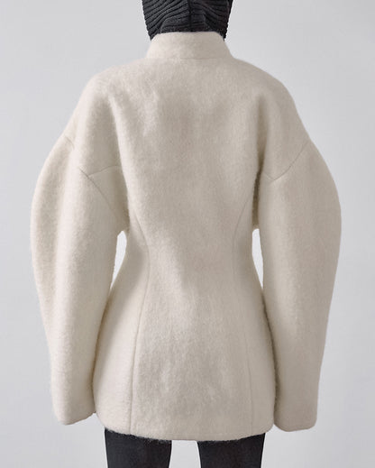 Women Thick Woolen Coat with Semi-High Collar