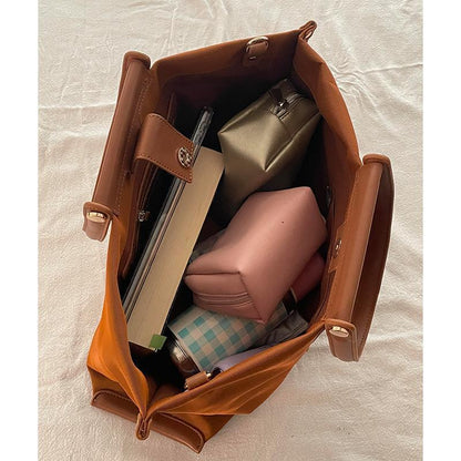 Textured Retro Brown Canvas Tote Bag Women