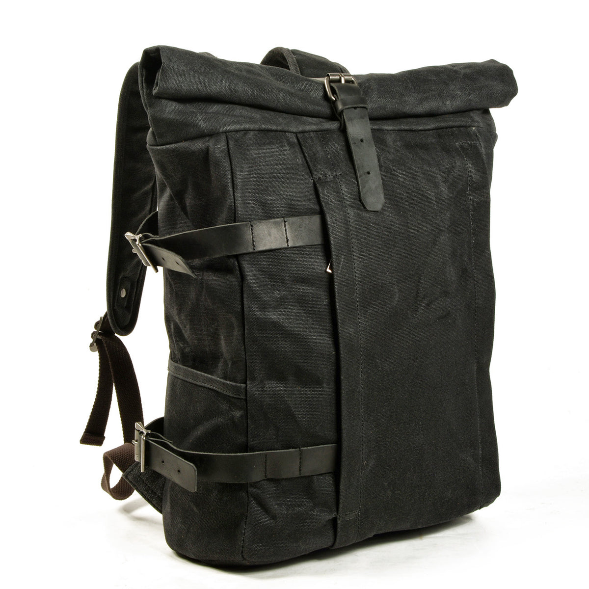 Vintage Canvas Rucksack with Olive Roll Top and Buckle Strap 3
