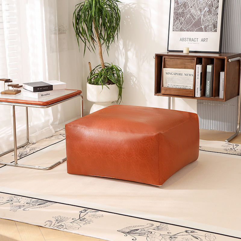 Faux Leather Pouf Ottoman Cover for Relaxed Floor Seating