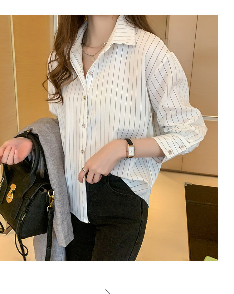 button down striped short sleeve women's shirt