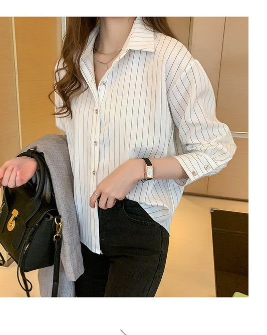 button down striped short sleeve women's shirt