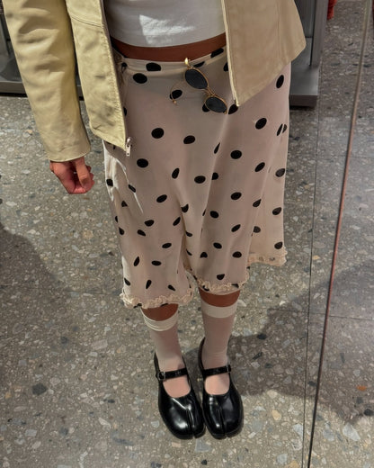 Women Polka Dot Satin Midi Skirt High Waist French Acetate Drape