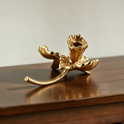 Gold Iris Flower Taper Candle Holder with Sculptural Petal Design