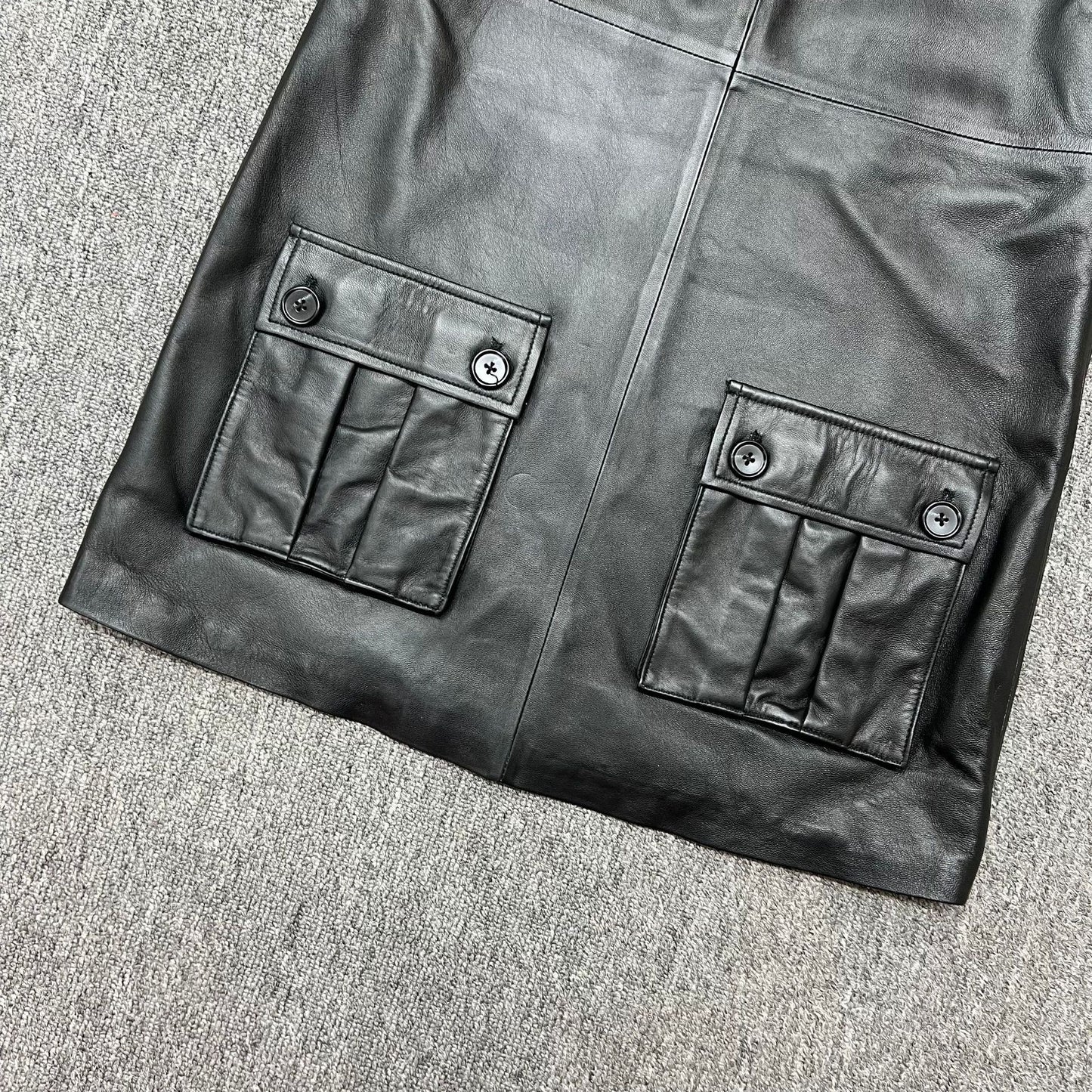 Women Leather Mini Dress A-Line Pocket Dress