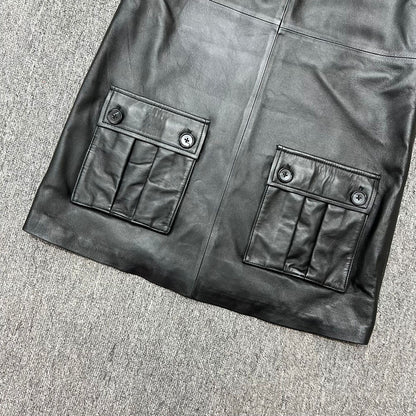 Women Leather Mini Dress A-Line Pocket Dress