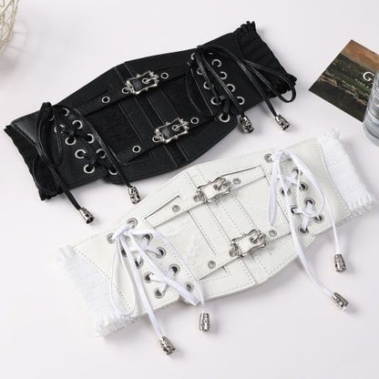 Women’s Faux Leather Corset Belt With Lace Up Sides