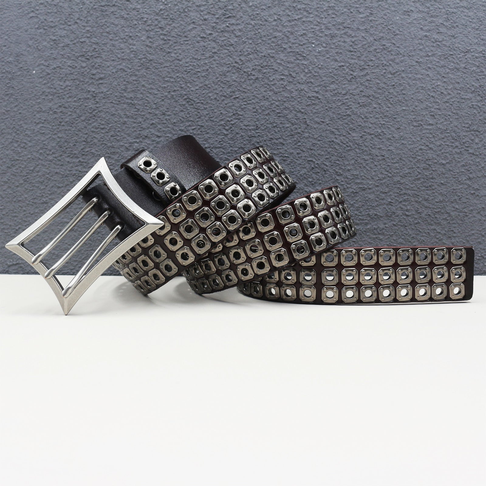Punk studded wide leather belt with rivets