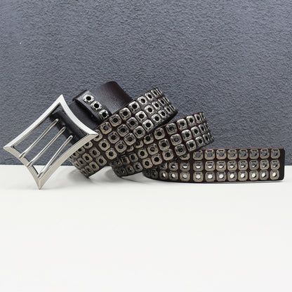 Punk studded wide leather belt with rivets