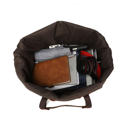 Canvas Shoulder Bag with Top-Grain Cowhide Leather