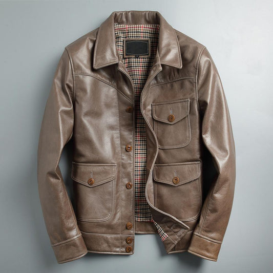 Men’s Oil-Waxed Leather Slim Fit Jacket