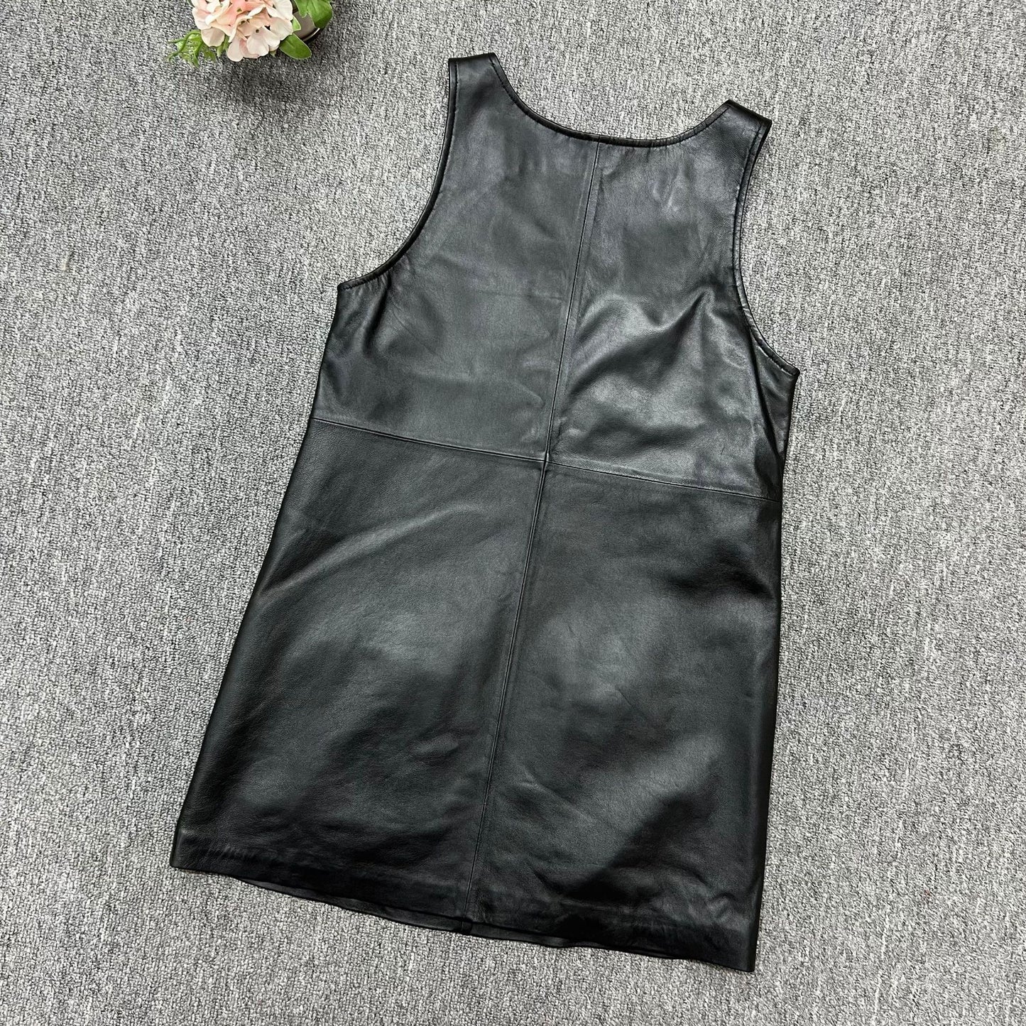 Women Leather Mini Dress A-Line Pocket Dress