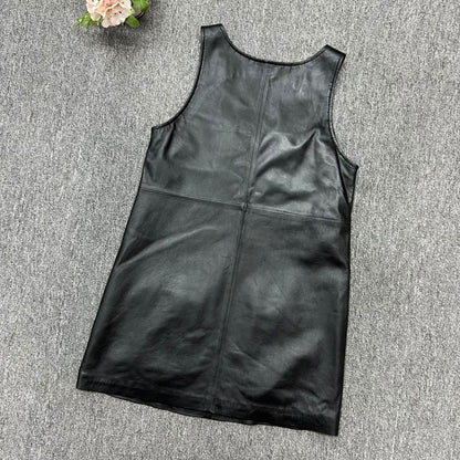 Women Leather Mini Dress A-Line Pocket Dress