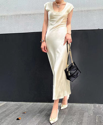 Bias Cut Satin Silk Long Dress Women Summer Maxi Triacetate