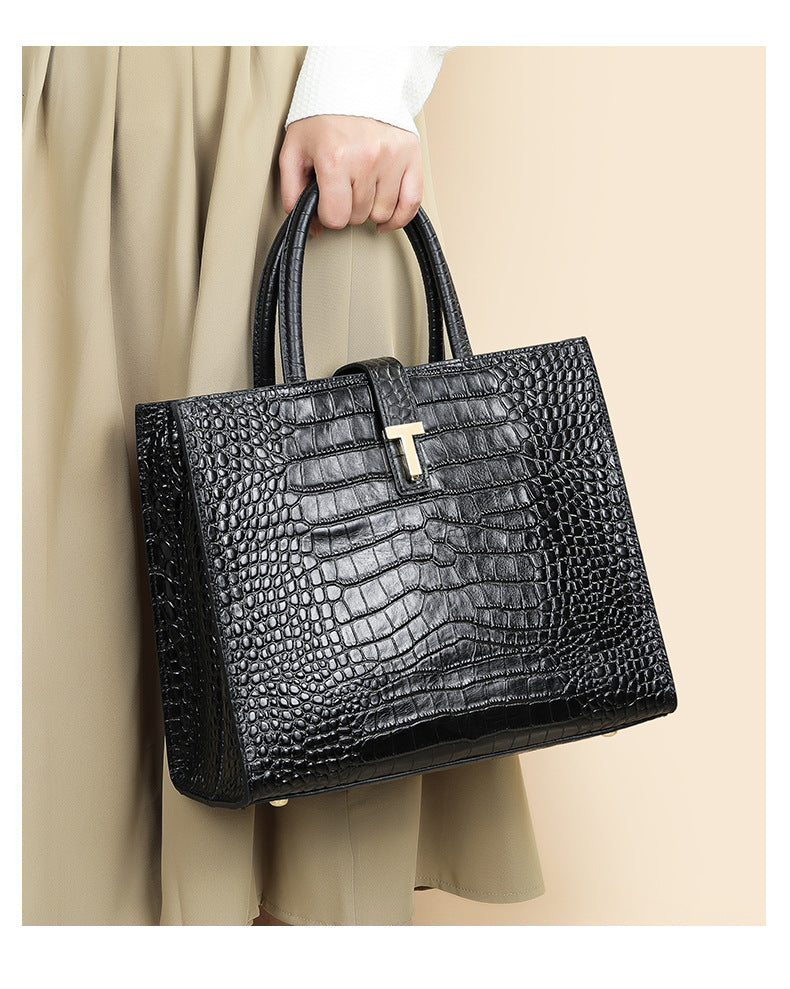 Black Crocodile Print Leather Shoulder Bag Crossbody