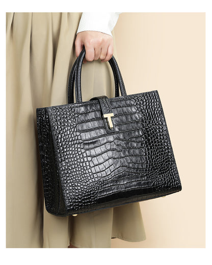 Black Crocodile Print Leather Shoulder Bag Crossbody