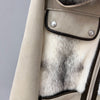 Women Real Fur Bomber Jacket Genuine Sheepskin with Fox Fur Collar