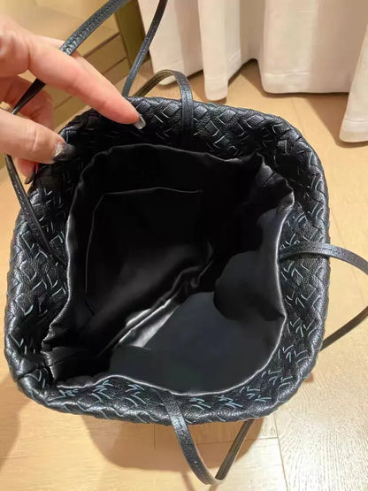 women leather woven tote bag for commuting