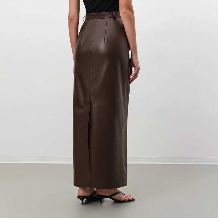 Imitation Leather Brown Skirt Tall
