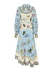 Sea print linen pan collar maxi dress