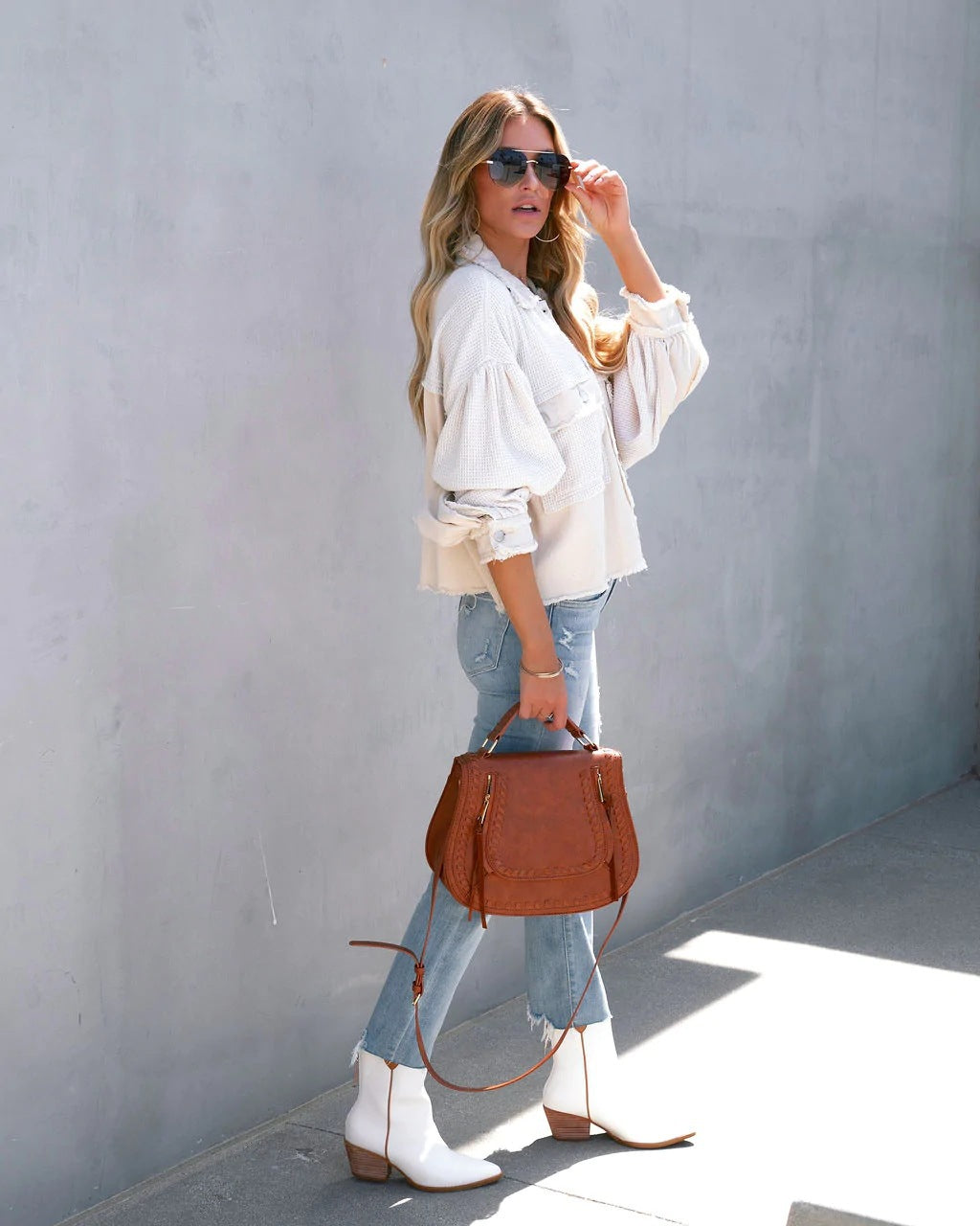 Waffle patchwork washed coat with relaxed fit design