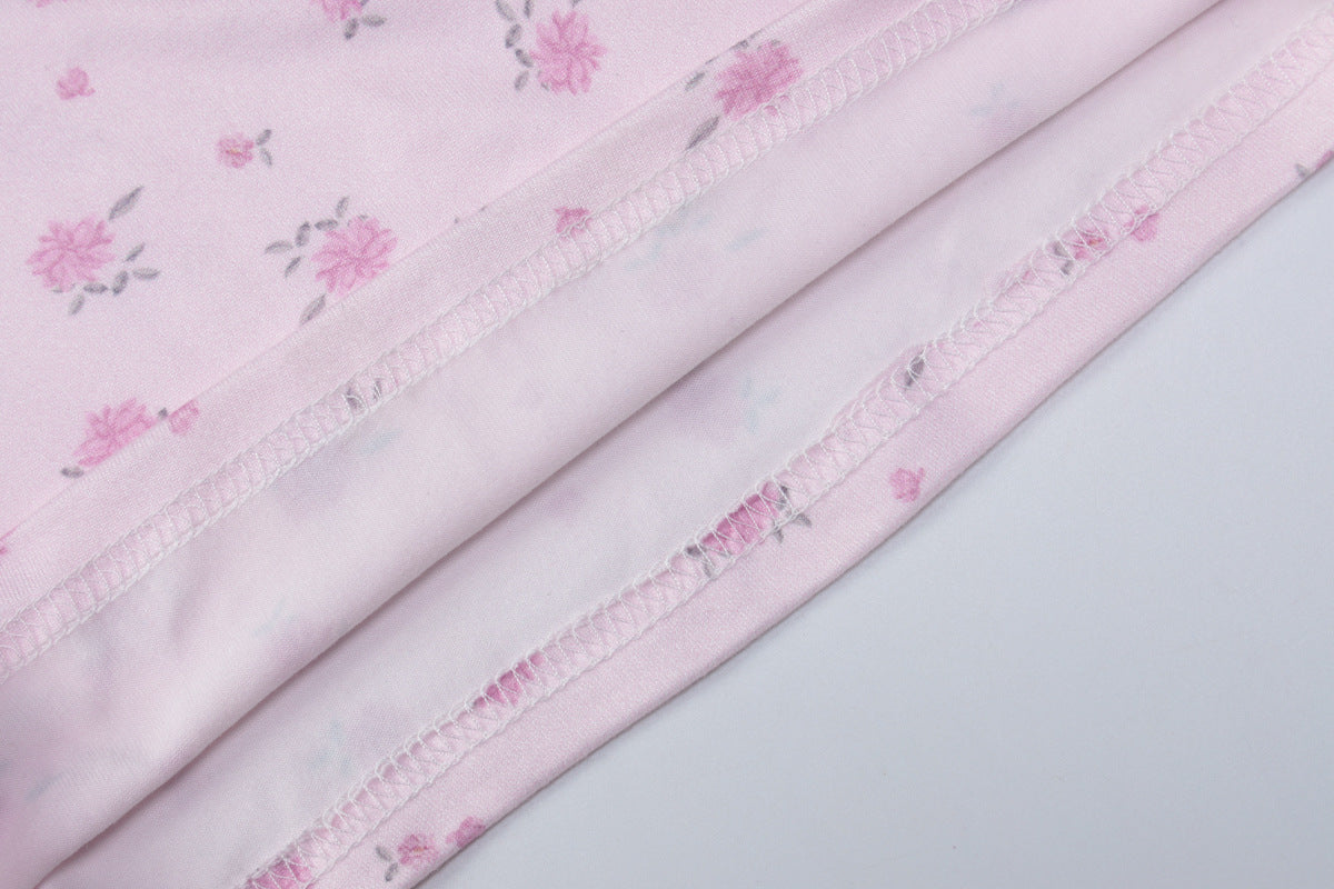 Pink Floral Slim Fit Short Sleeve V-Neck Button Jumpsuit for Women