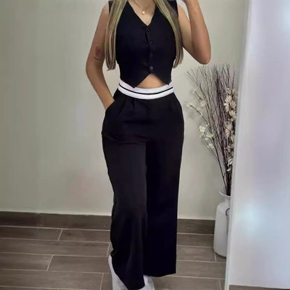 Women's Sleeveless Blazer And Long Trousers Suit