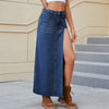 high slit denim long skirt