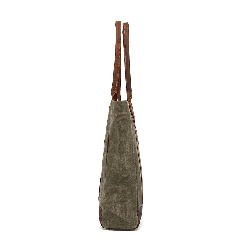 Canvas Tote Bag with Waxed Finish and Genuine Leather Handles
