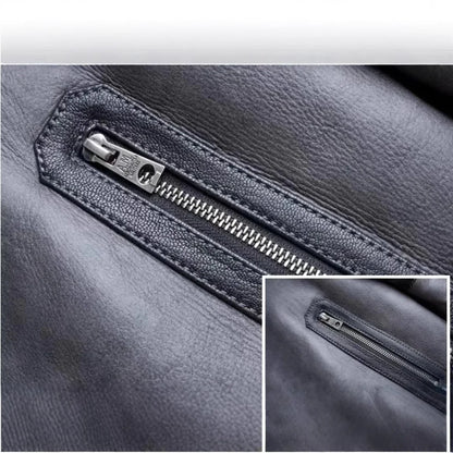 Men’s Real Shearling Fur Leather Winter Jacket with Hood