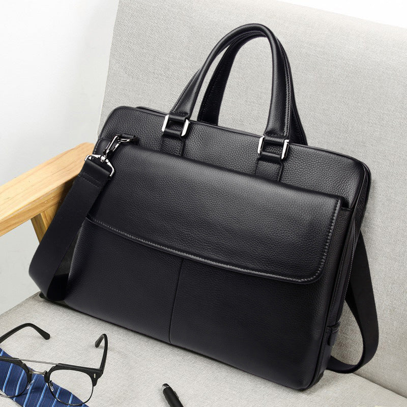 Black Leather Messenger Briefcase Bag