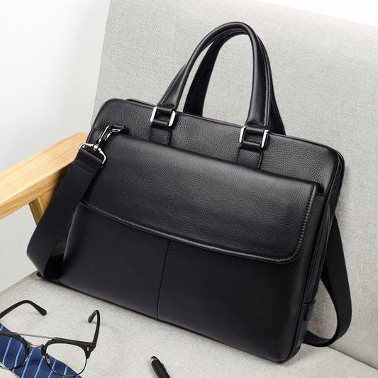 Black Leather Messenger Briefcase Bag
