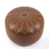 Round Faux Leather Pouf Ottoman Cover with Pumpkin Stitching