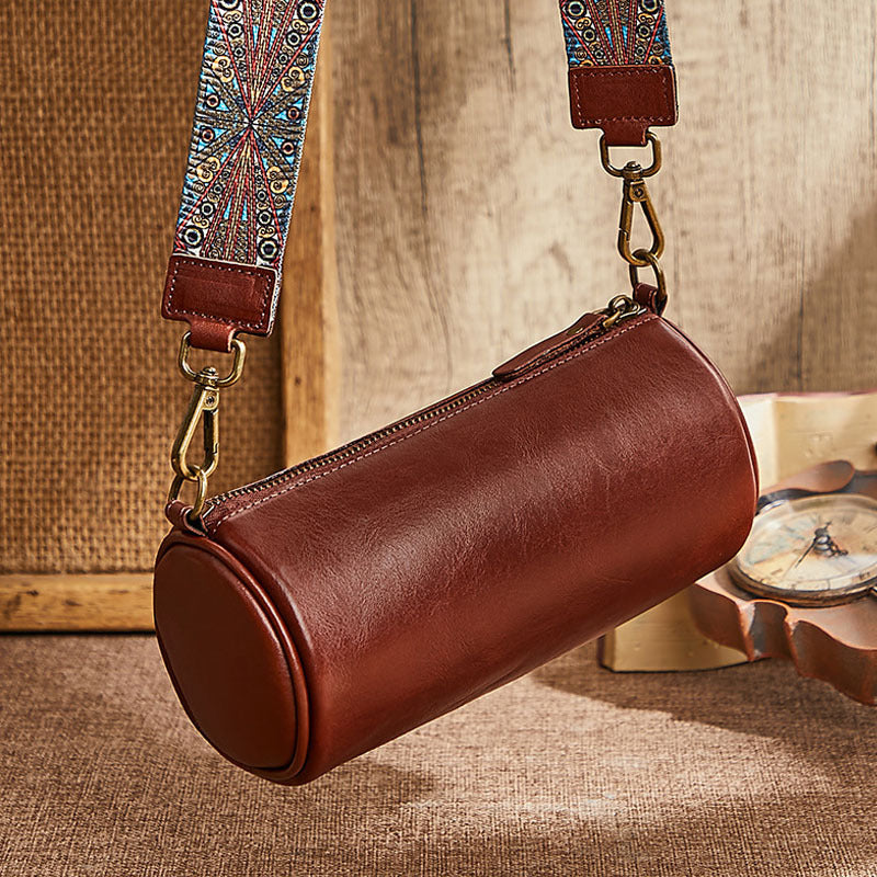 Mini Barrel Leather Shoulder Bag for Women