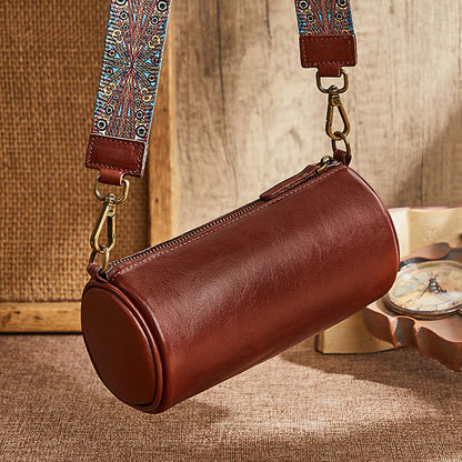Mini Barrel Leather Shoulder Bag for Women
