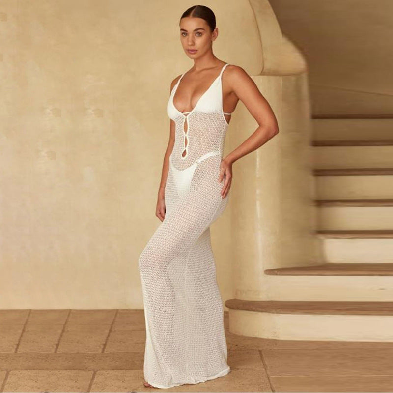 Women’s Knit Beach Maxi Dress with Halter Neck