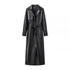 Women’s Faux Leather Belted Trench Coat Long Jacket