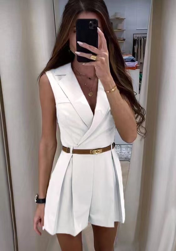 Pleated Wide-Leg Black Jumpsuit for Women