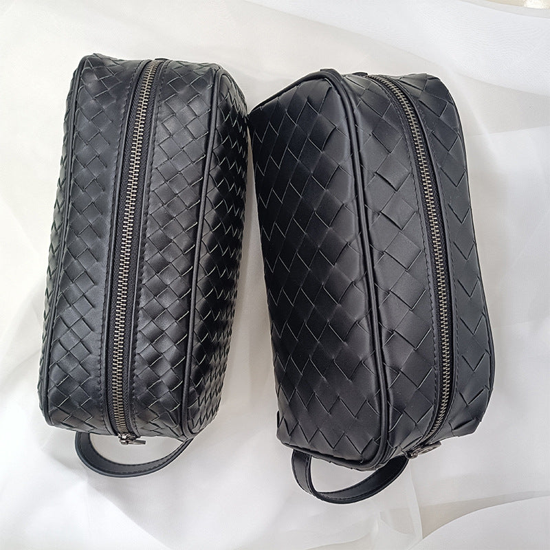 Men’s Genuine Woven Leather Toiletry Bag with Handle