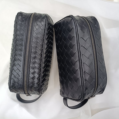 Men’s Genuine Woven Leather Toiletry Bag with Handle