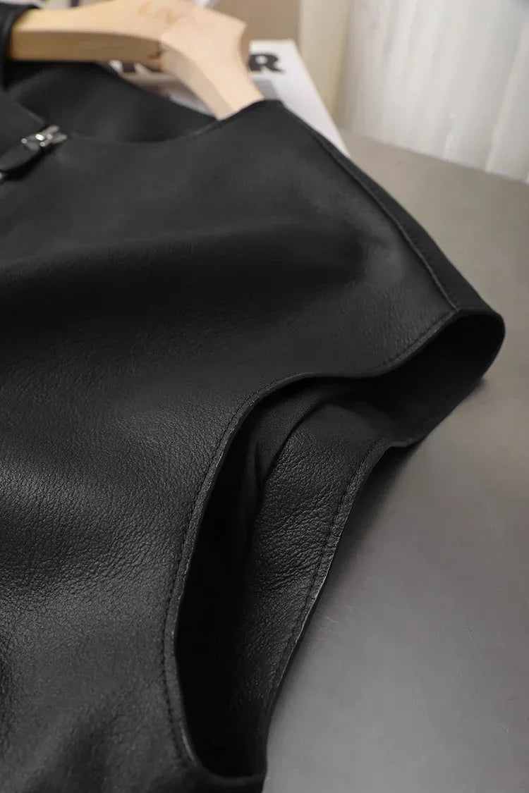 Women Real Soft Leather Zip Vest Office Vest