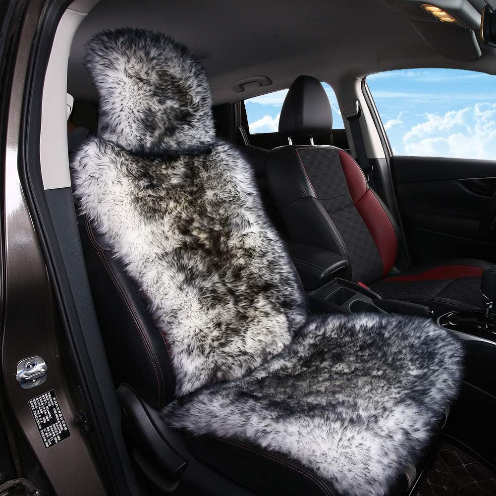 Long Hair Sheepskin Car Seat Cover with Plush Wool Backrest 7