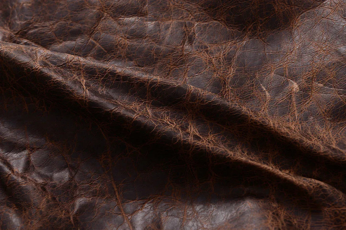 Mens Distressed Oil Wax Cowhide Leather Jacket