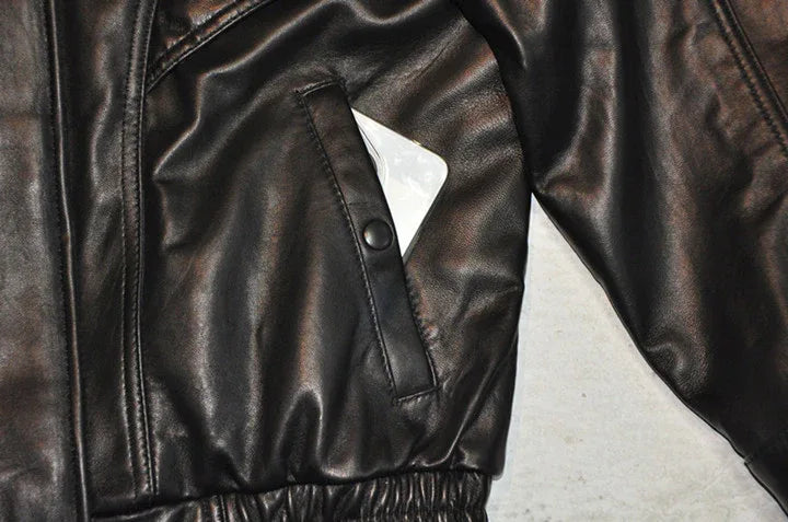 Retro oversized leather flight jacket with dropped shoulder