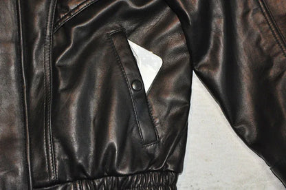 Retro oversized leather flight jacket with dropped shoulder