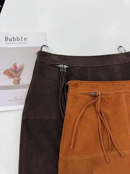 Women’s High Waisted Real Suede Skirt