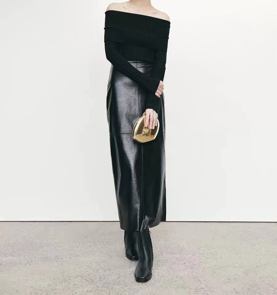 High Waisted Leather Maxi Skirt